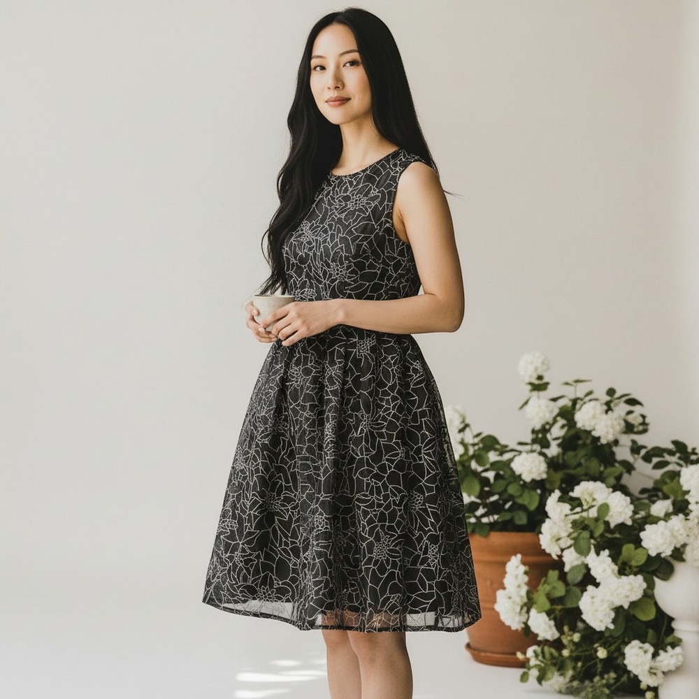 MiXT by Heidi Weisel Navy Blue Floral Embroidered MeshFlare Dress Plus 14W - 4‎